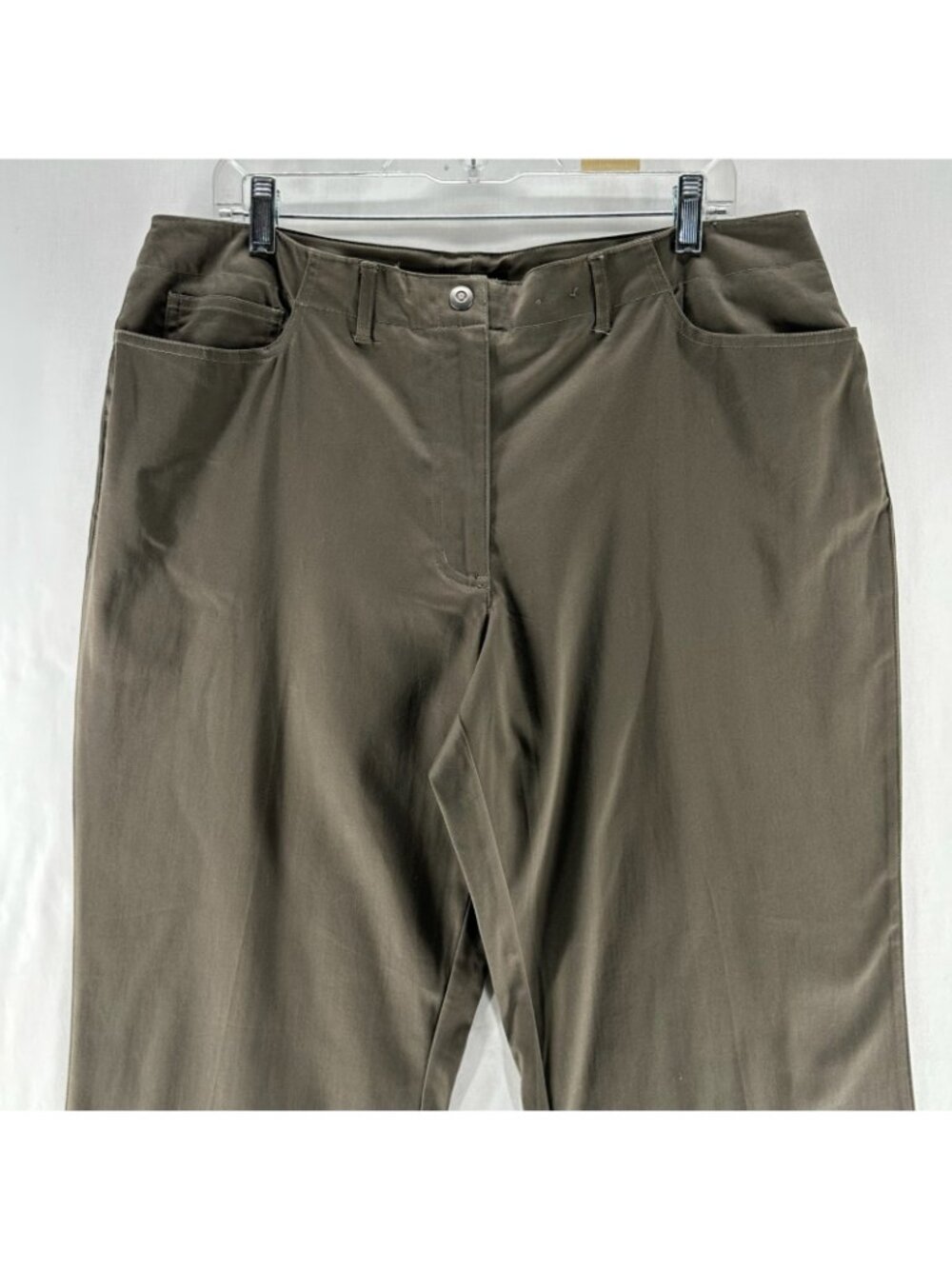 Avenue Stretch Chino Pants Womens 16 Petite Straight Leg Snap High Waisted Brown - Picture 5 of 12